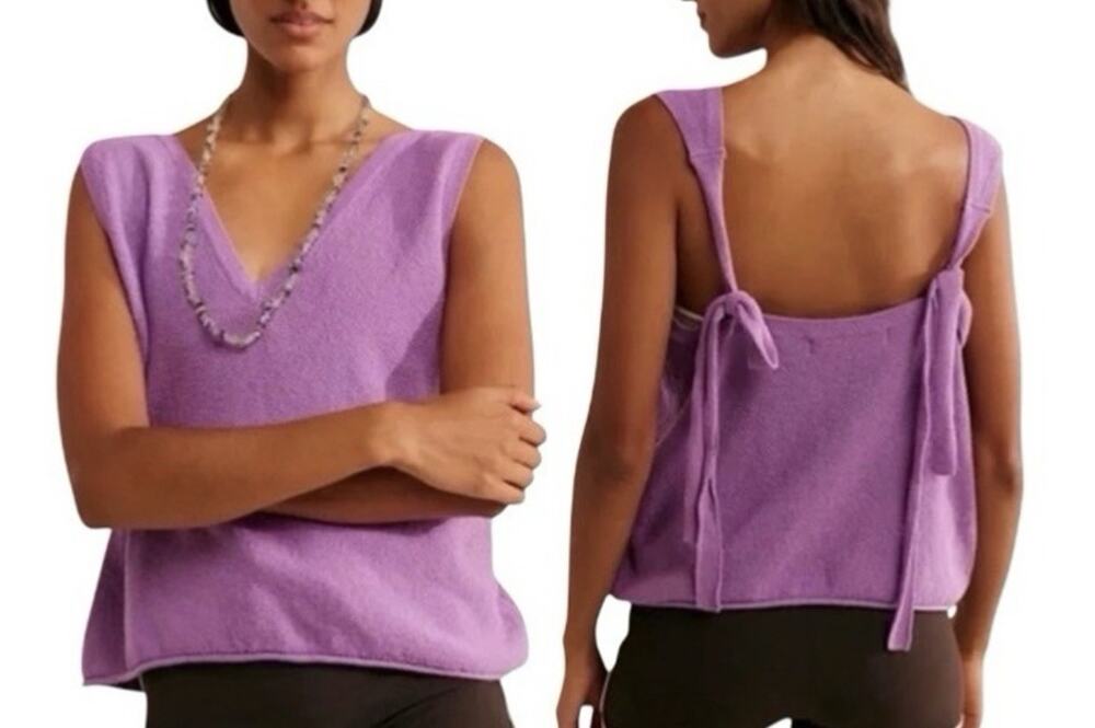 Free People Beach Lavender Cotton Knit Tie-Strap Tank Top V-Neck Medium